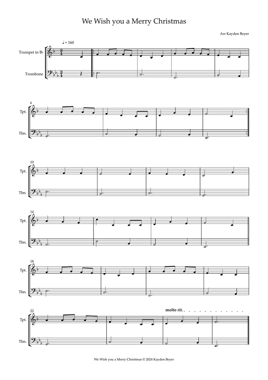 We Wish you a Merry Christmas Brass Duet scores gallery preview page 1