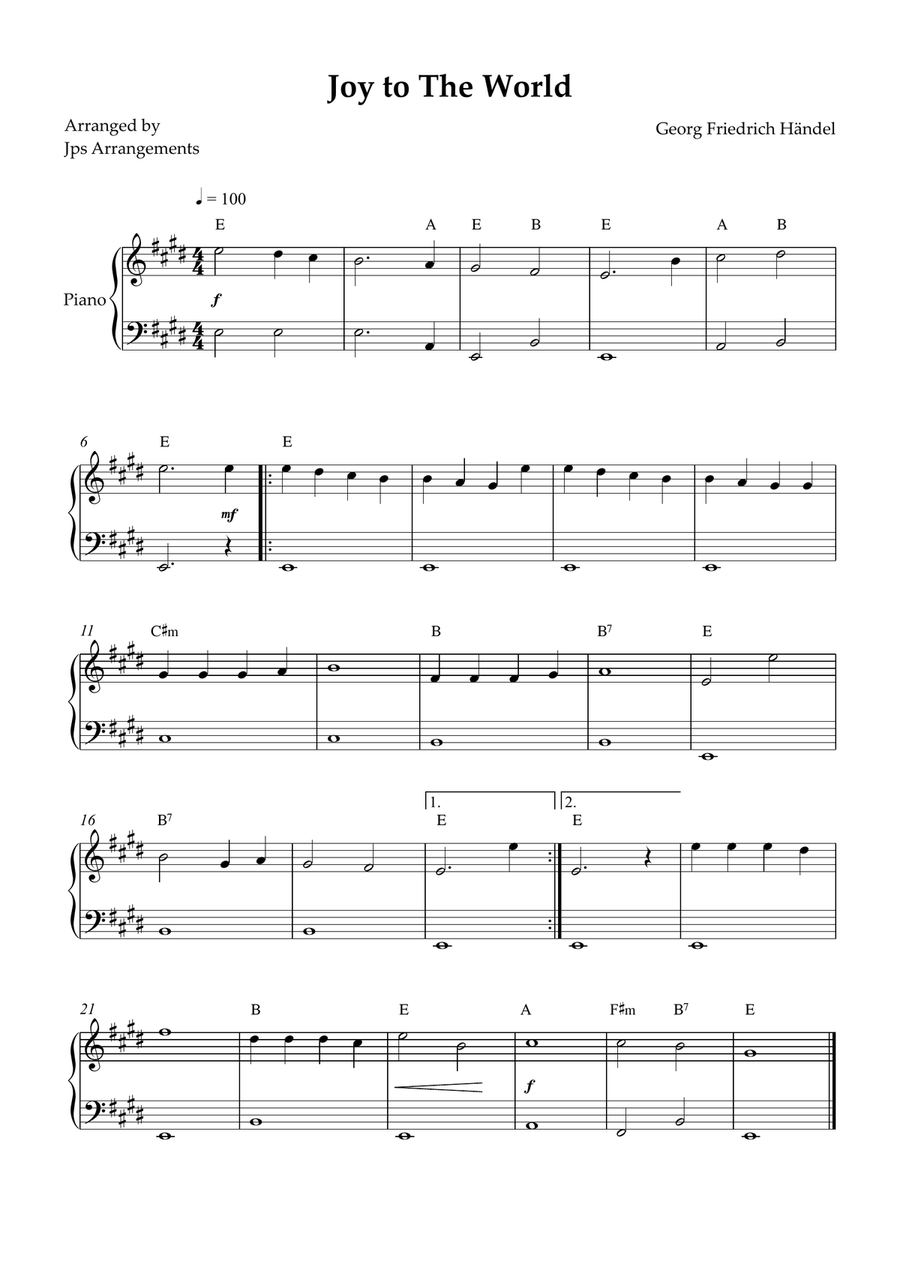 Joy To The World for easy piano Easy Piano scores gallery preview page 1