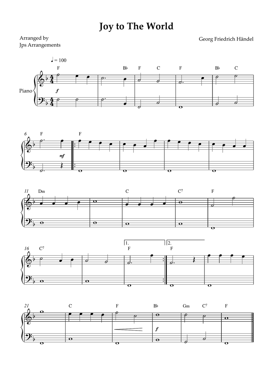Joy To The World for easy piano Easy Piano scores gallery preview page 1