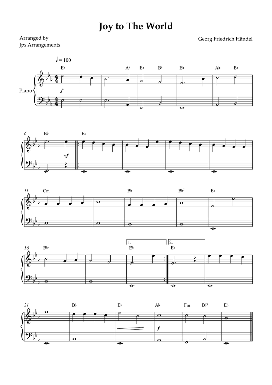 Joy To The World for easy piano Easy Piano scores gallery preview page 1
