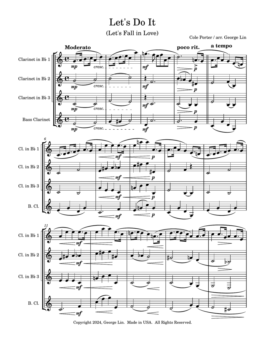 Let's Do It (Let's Fall in Love) Clarinet Quartet scores gallery preview page 1