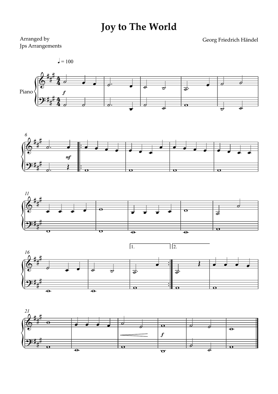 Joy To The World for easy piano Easy Piano scores gallery preview page 1