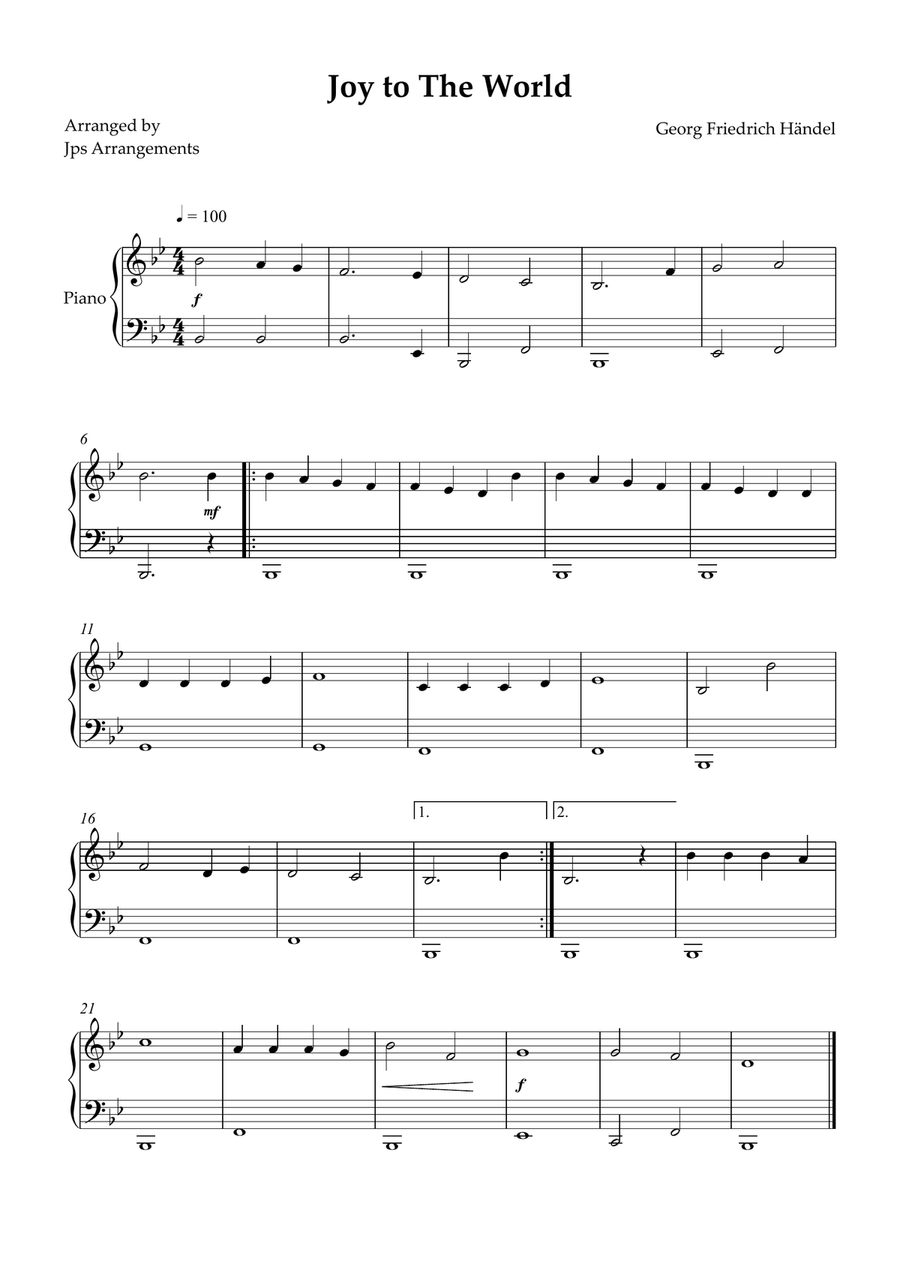 Joy To The World for easy piano Easy Piano scores gallery preview page 1