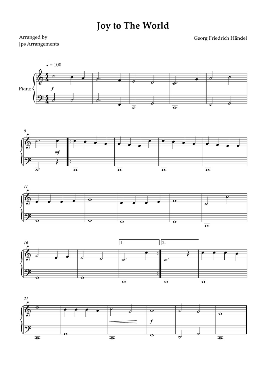 Joy To The World for easy piano Easy Piano scores gallery preview page 1