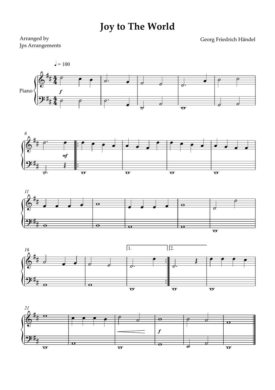 Joy To The World for easy piano Easy Piano scores gallery preview page 1