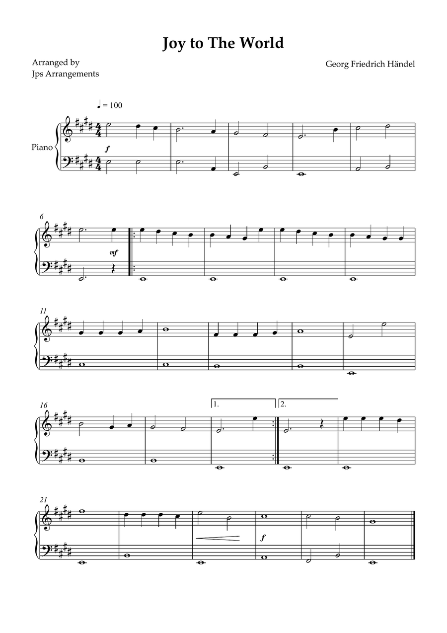 Joy To The World for easy piano Easy Piano scores gallery preview page 1