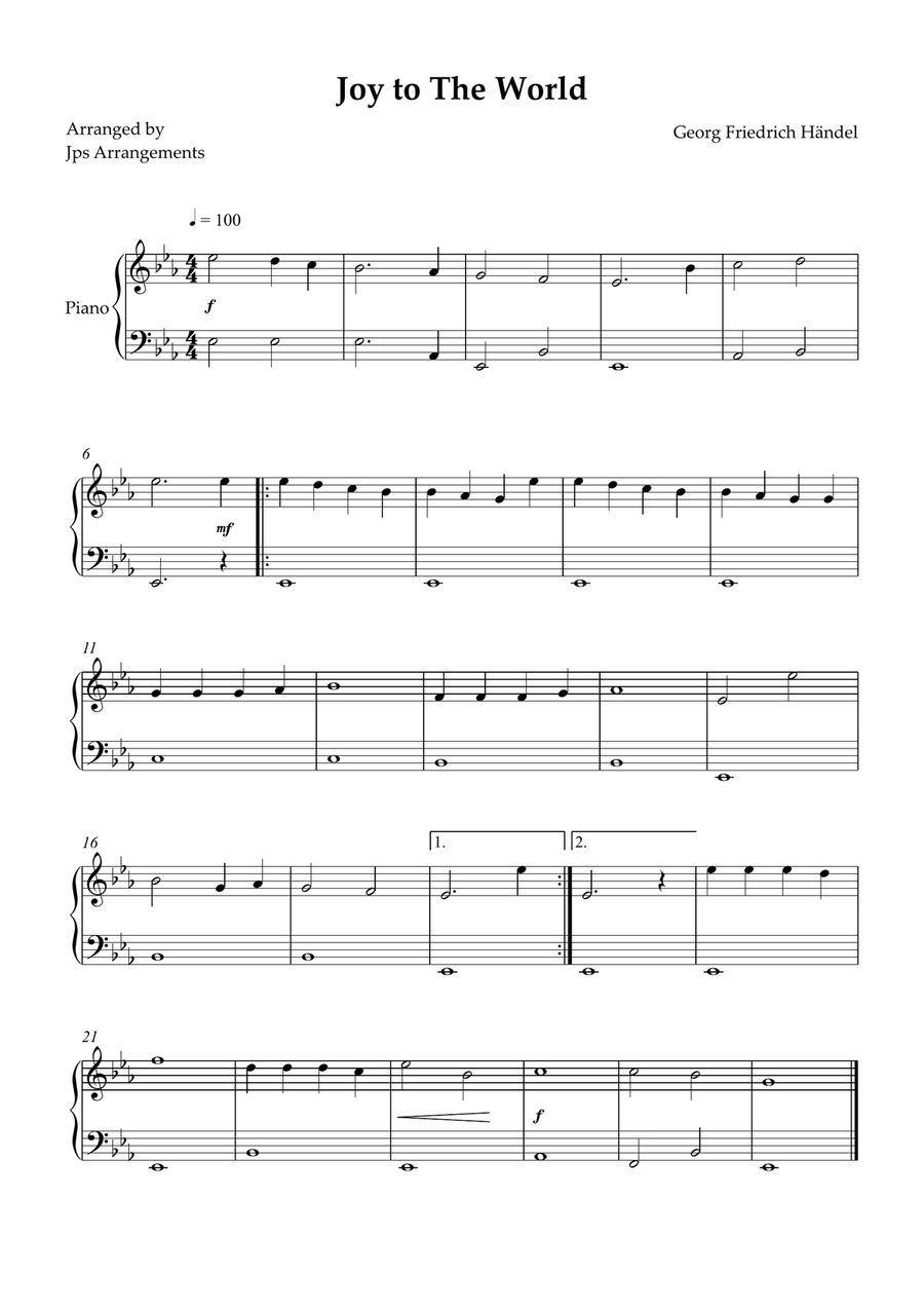 Joy To The World for easy piano Easy Piano scores gallery preview page 1