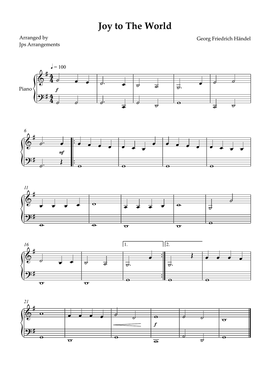 Joy To The World for easy piano Easy Piano scores gallery preview page 1