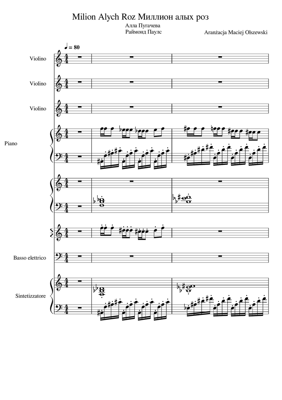 миллион алых роз Millions Of Scarlet Roses Million Alych Roz - Score Only Concert Band scores gallery preview page 1