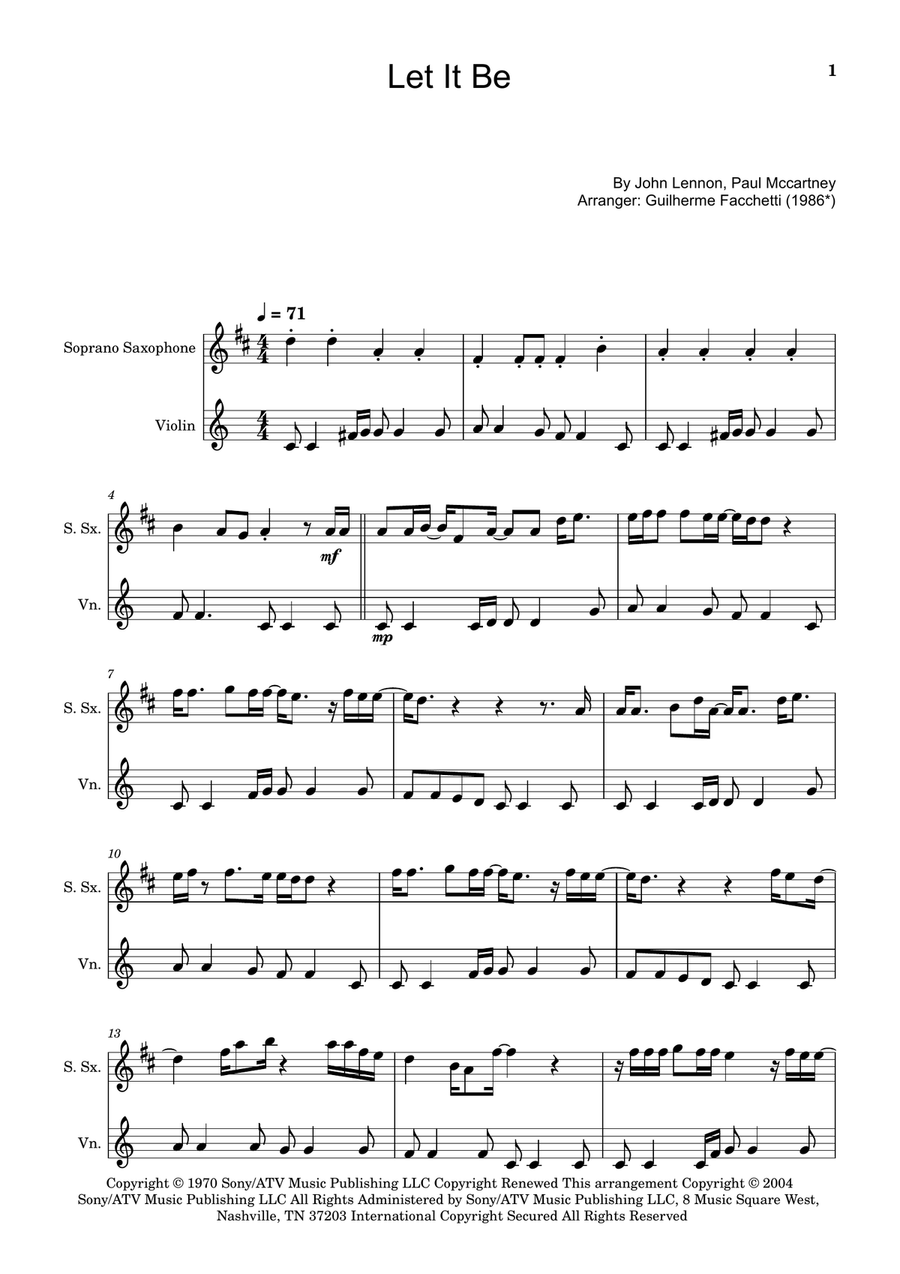 Let It Be Chamber Music scores gallery preview page 1