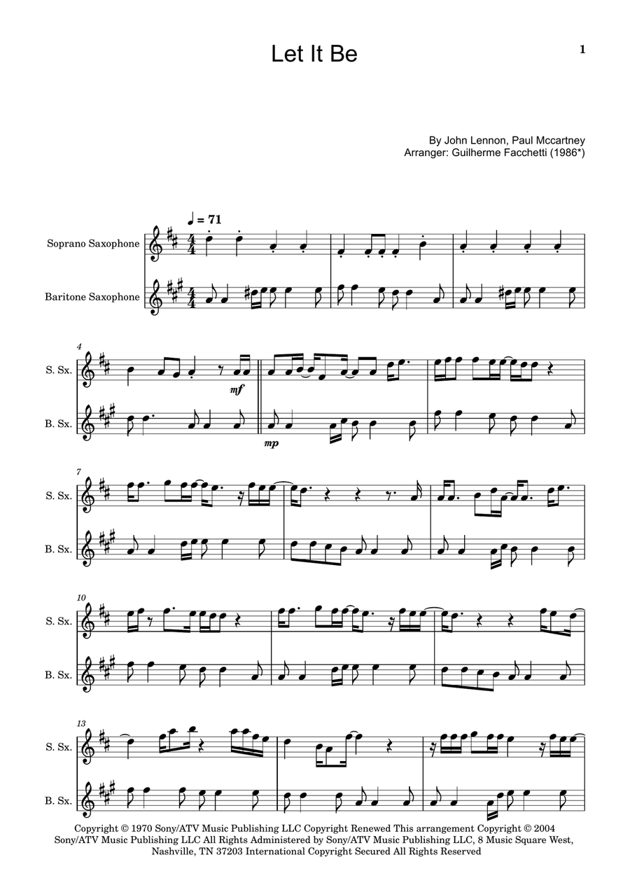 Let It Be Woodwind Duet scores gallery preview page 1