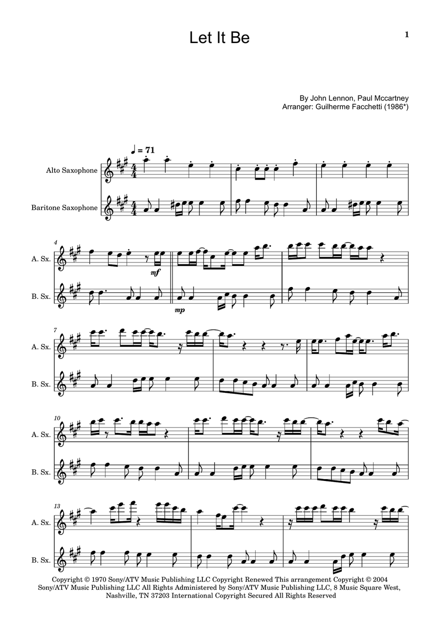 Let It Be Woodwind Duet scores gallery preview page 1