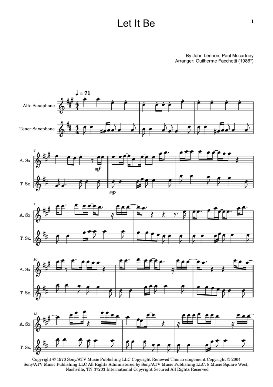 Let It Be Woodwind Duet scores gallery preview page 1