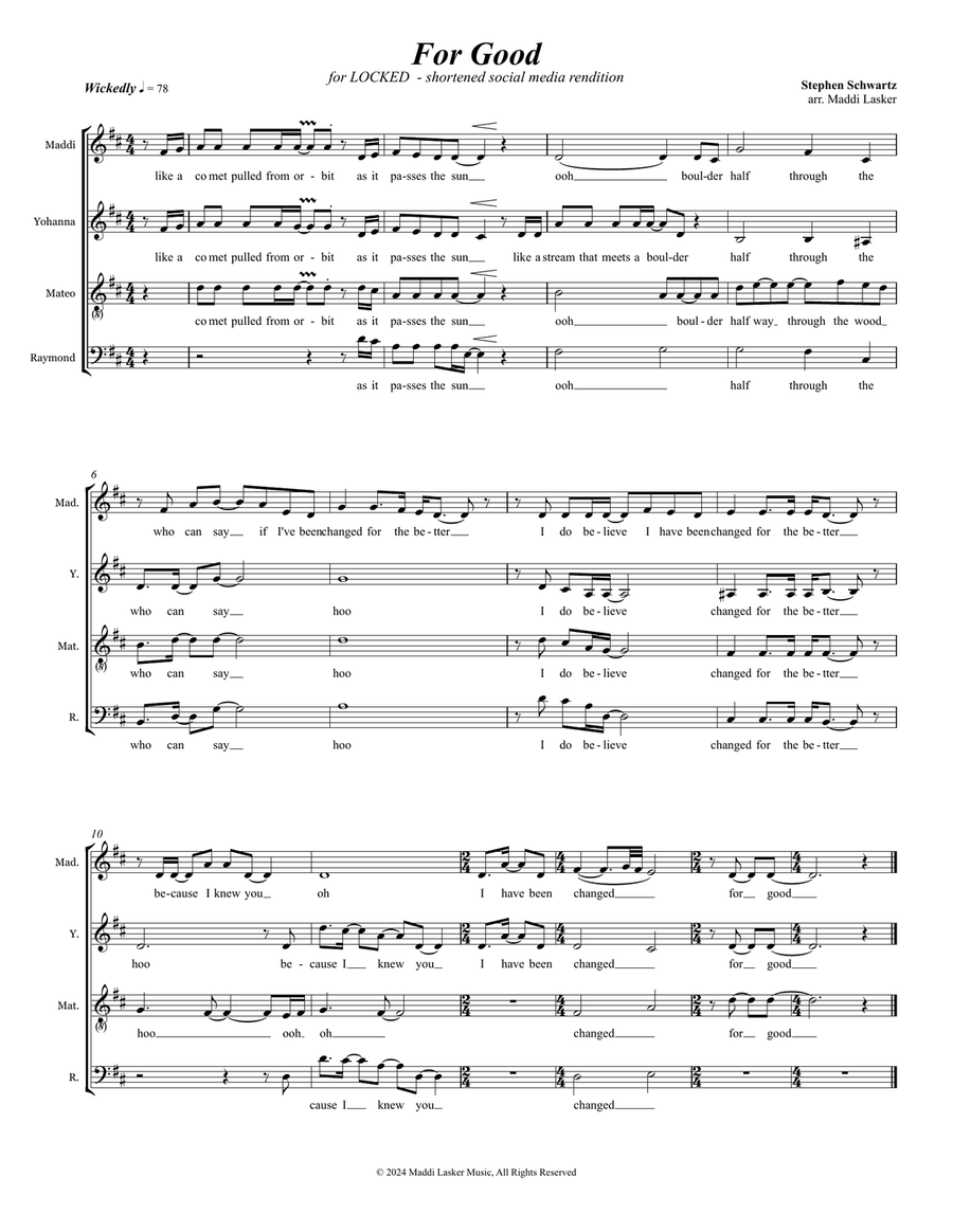 For Good For Good 4-Part scores gallery preview page 1