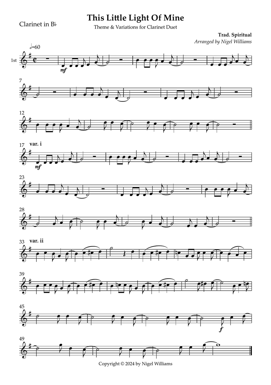 This Little Light Of Mine Clarinet Duet scores gallery preview page 1