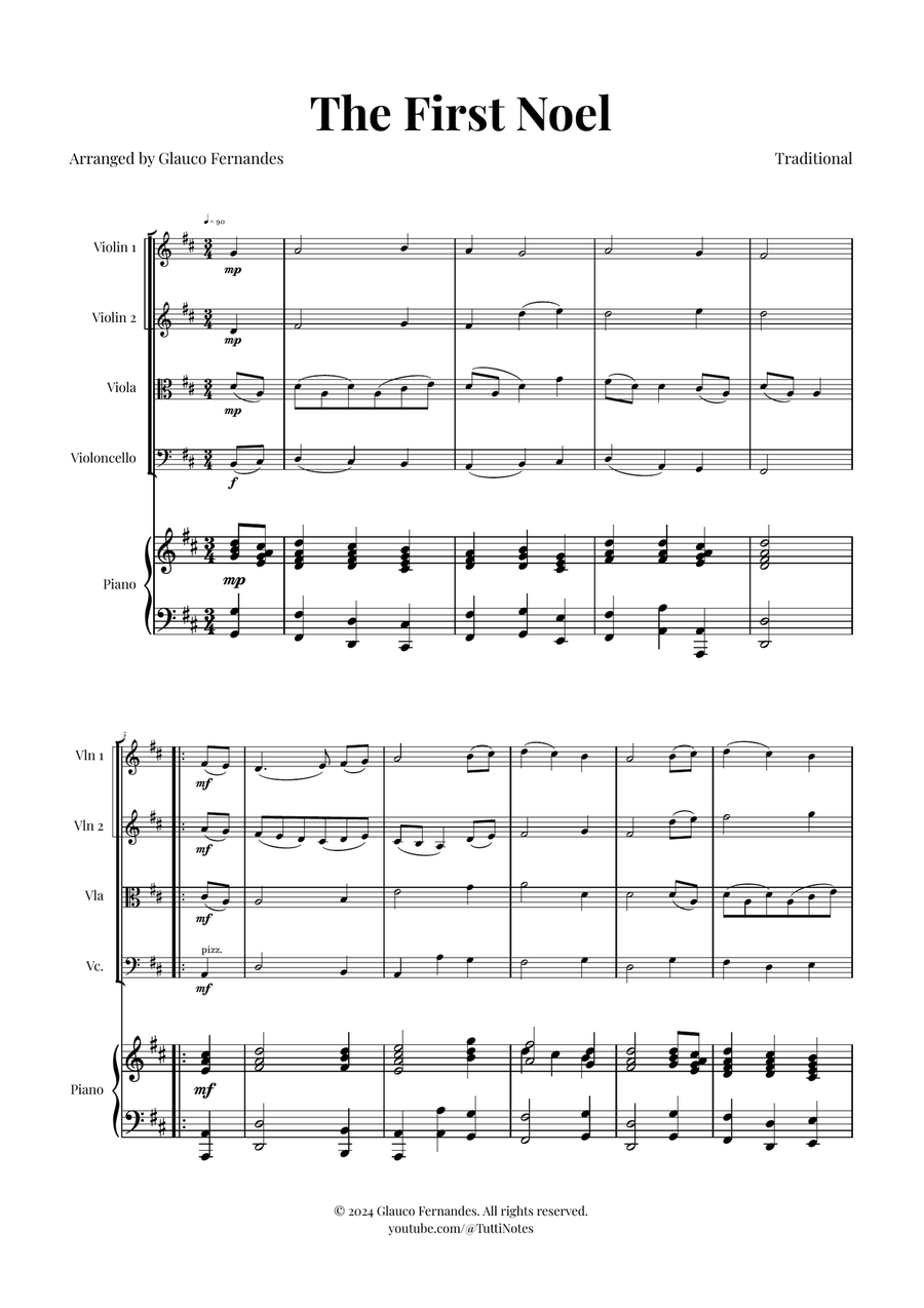 The First Noel | BEAUTIFUL Christmas Classic String Quartet scores gallery preview page 1