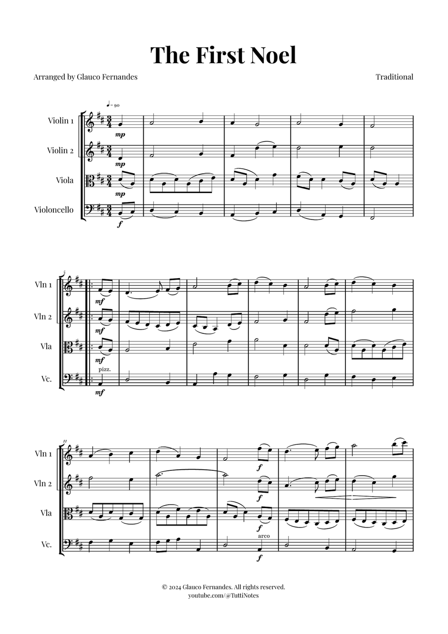 The First Noel | BEAUTIFUL Christmas Classic String Quartet scores gallery preview page 1