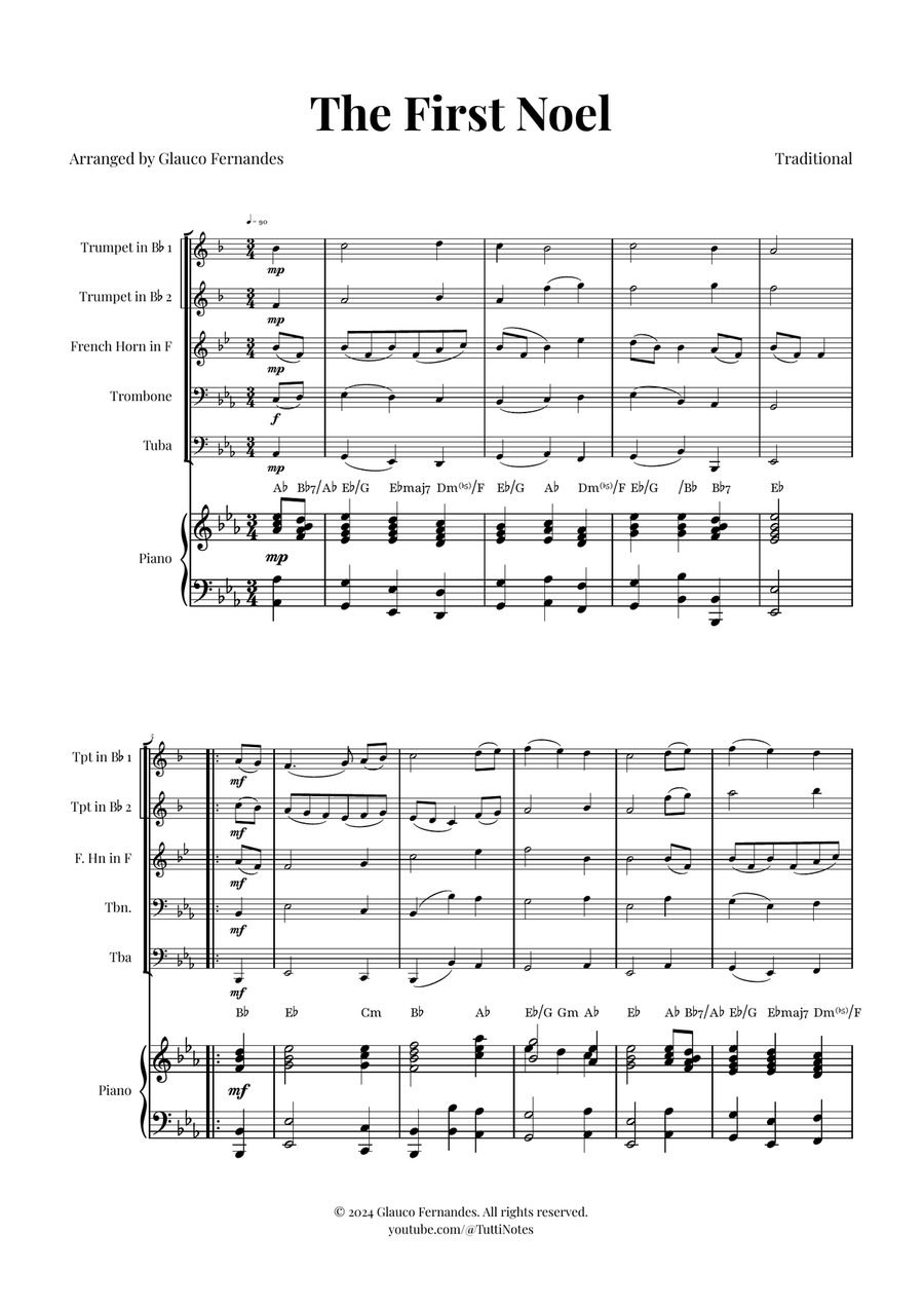 The First Noel | BEAUTIFUL Christmas Classic Brass Quintet scores gallery preview page 1