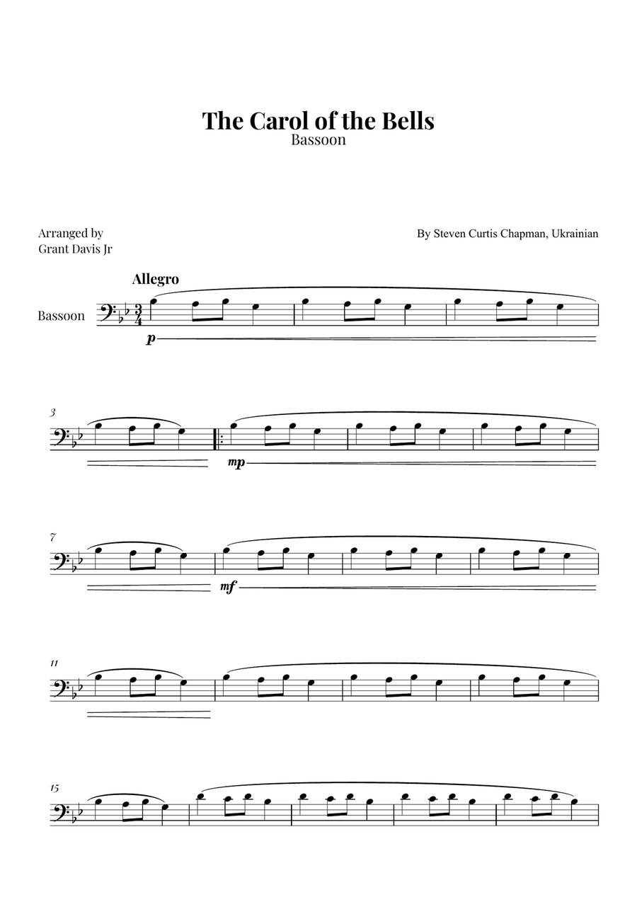 The Carol of the Bells Bassoon Solo scores gallery preview page 1