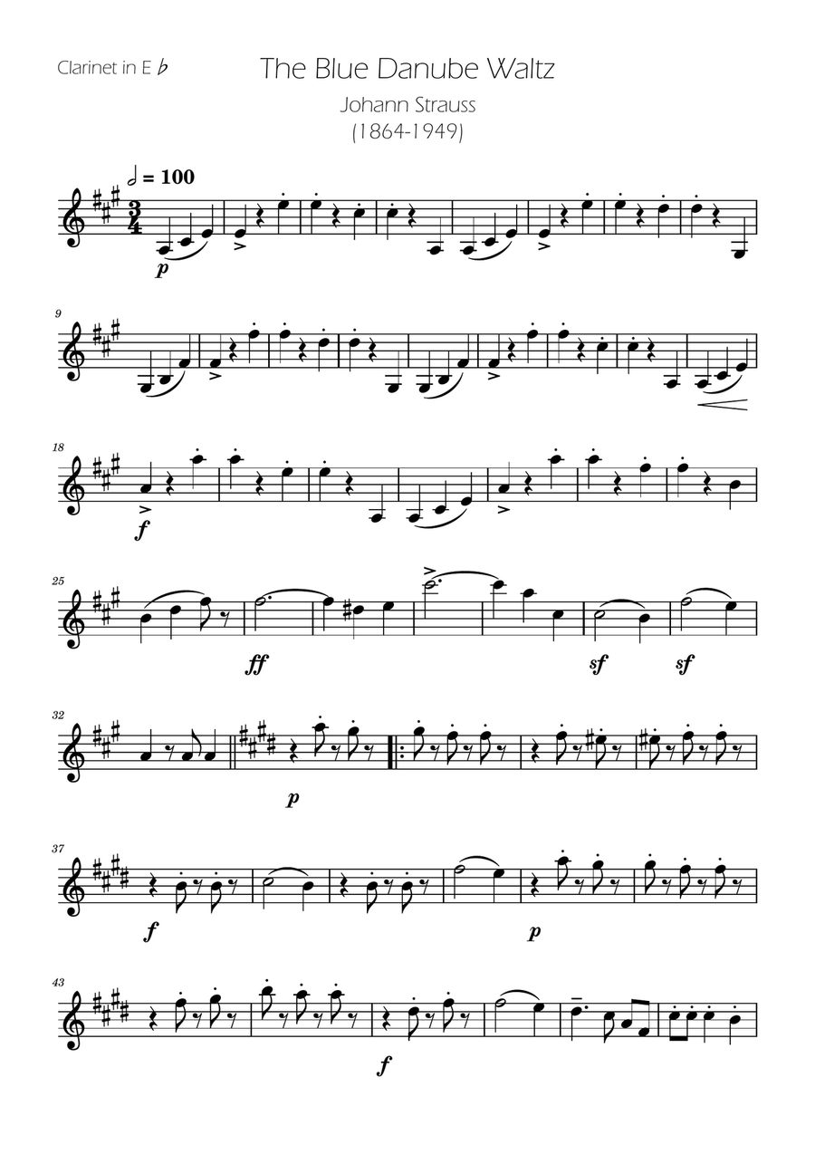 Blue Danube Walzt - Clarinet in Eb Solo E-Flat Clarinet scores gallery preview page 1