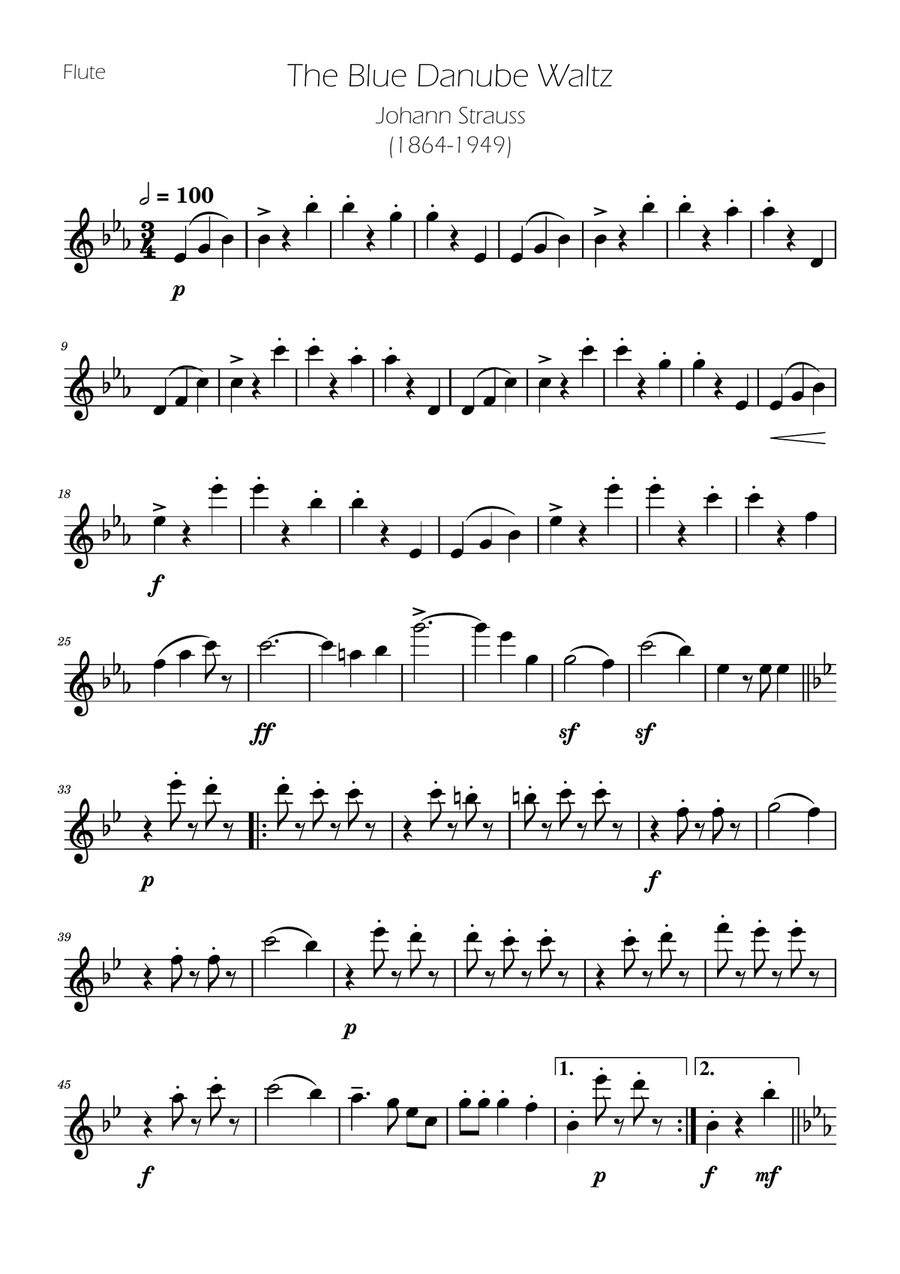 Blue Danube Walzt - Flute Solo Flute Solo scores gallery preview page 1