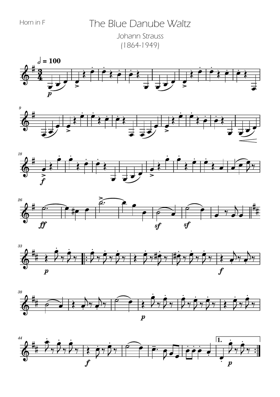 Blue Danube Walzt - French Horn Solo Horn Solo scores gallery preview page 1