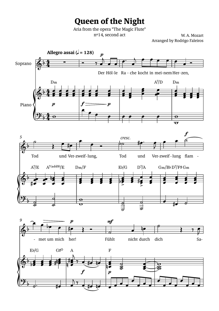 Queen of the Night (aria) - for SOPRANO in D minor (with chords) Chamber Music scores gallery preview page 1