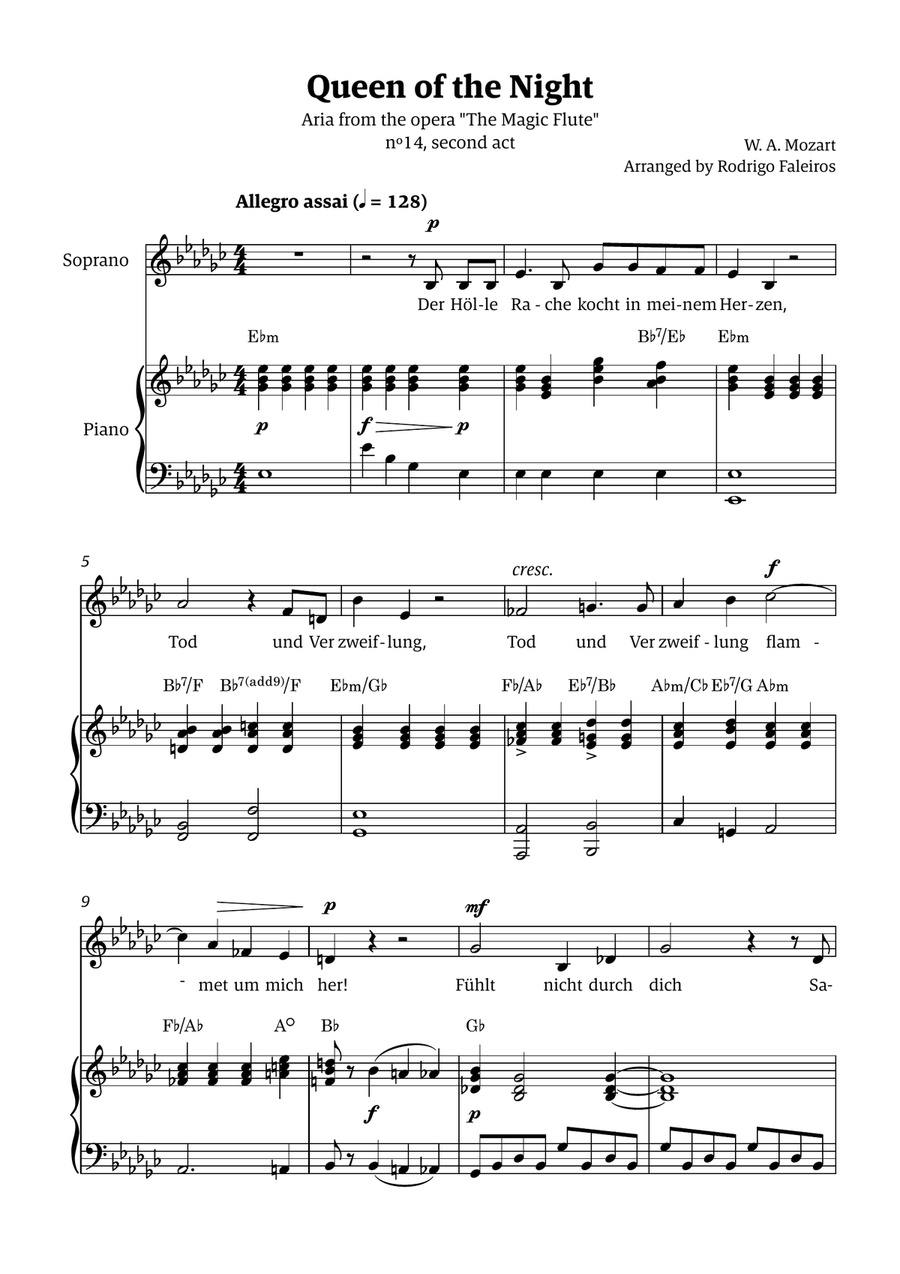 Queen of the Night (aria) - for SOPRANO in Eb minor (with chords) Chamber Music scores gallery preview page 1