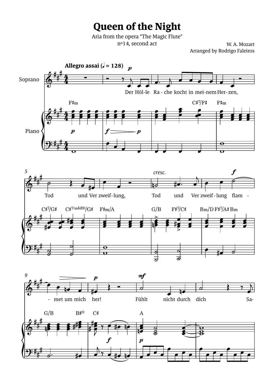 Queen of the Night (aria) - for SOPRANO in F# minor (with chords) Chamber Music scores gallery preview page 1