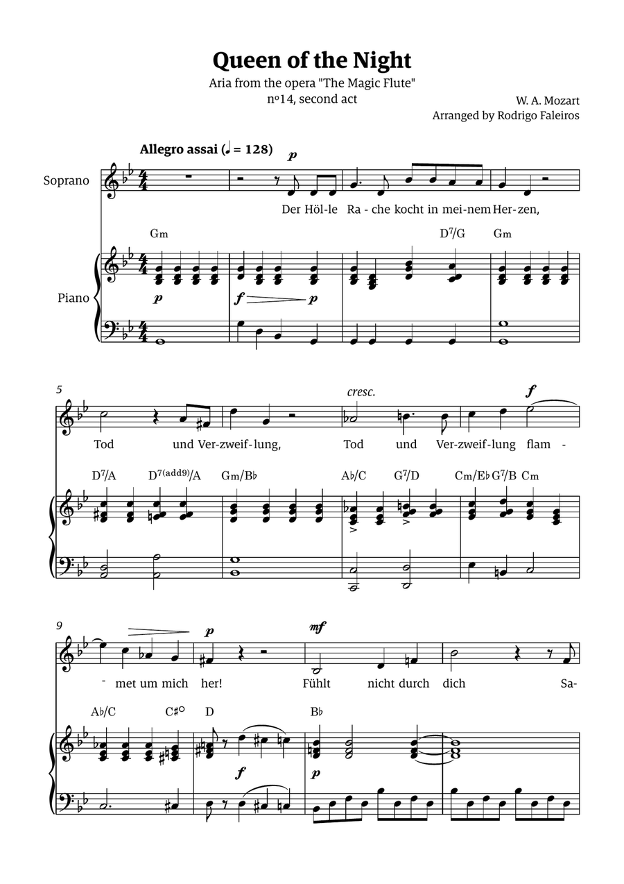 Queen of the Night (aria) - for SOPRANO in G minor (with chords) Chamber Music scores gallery preview page 1