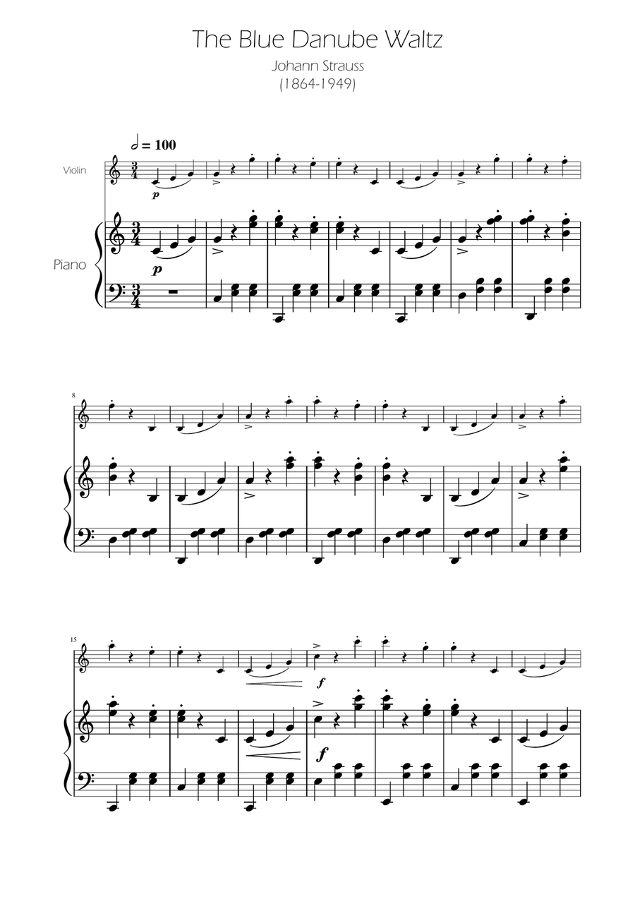 Blue Danube Walzt - Violin Solo w/ Piano Violin Solo scores gallery preview page 1