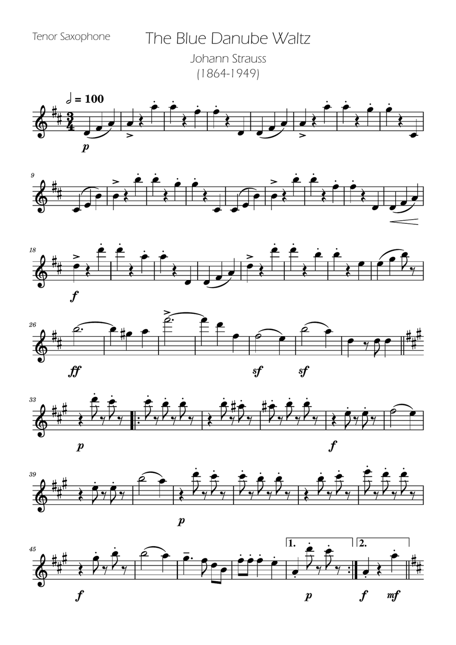 Blue Danube Walzt - Tenor Sax Solo Tenor Saxophone scores gallery preview page 1