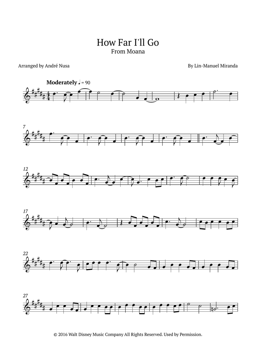 How Far I'll Go B-Flat Clarinet scores gallery preview page 1