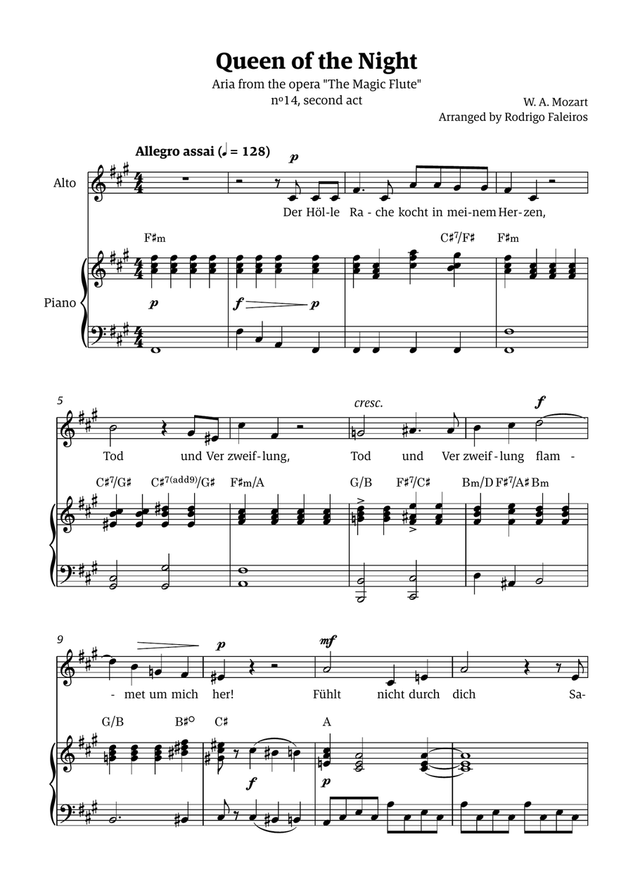 Queen of the Night (aria) - for ALTO in F# minor (with chords) Chamber Music scores gallery preview page 1