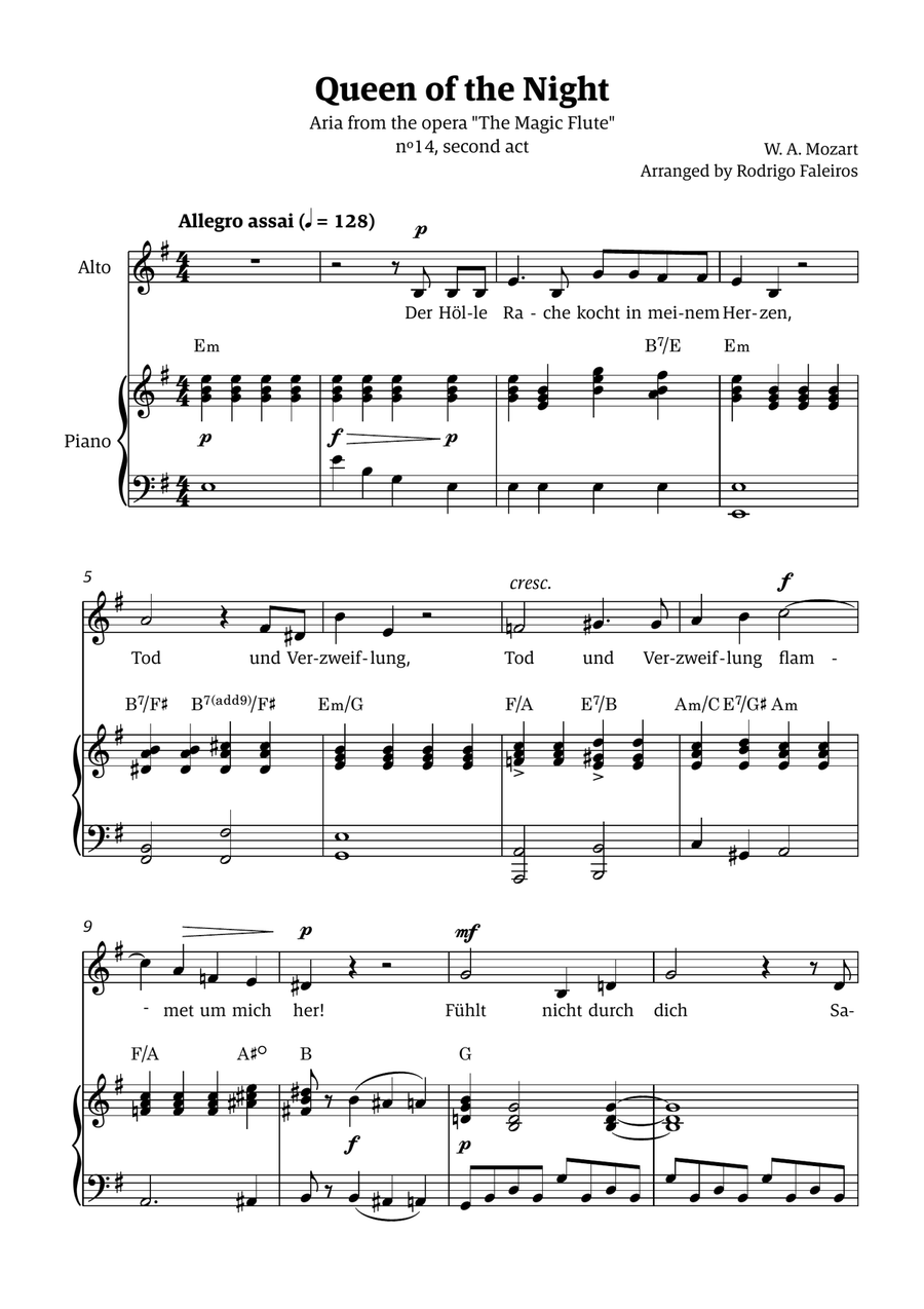 Queen of the Night (aria) - for ALTO in E minor (with chords) Chamber Music scores gallery preview page 1
