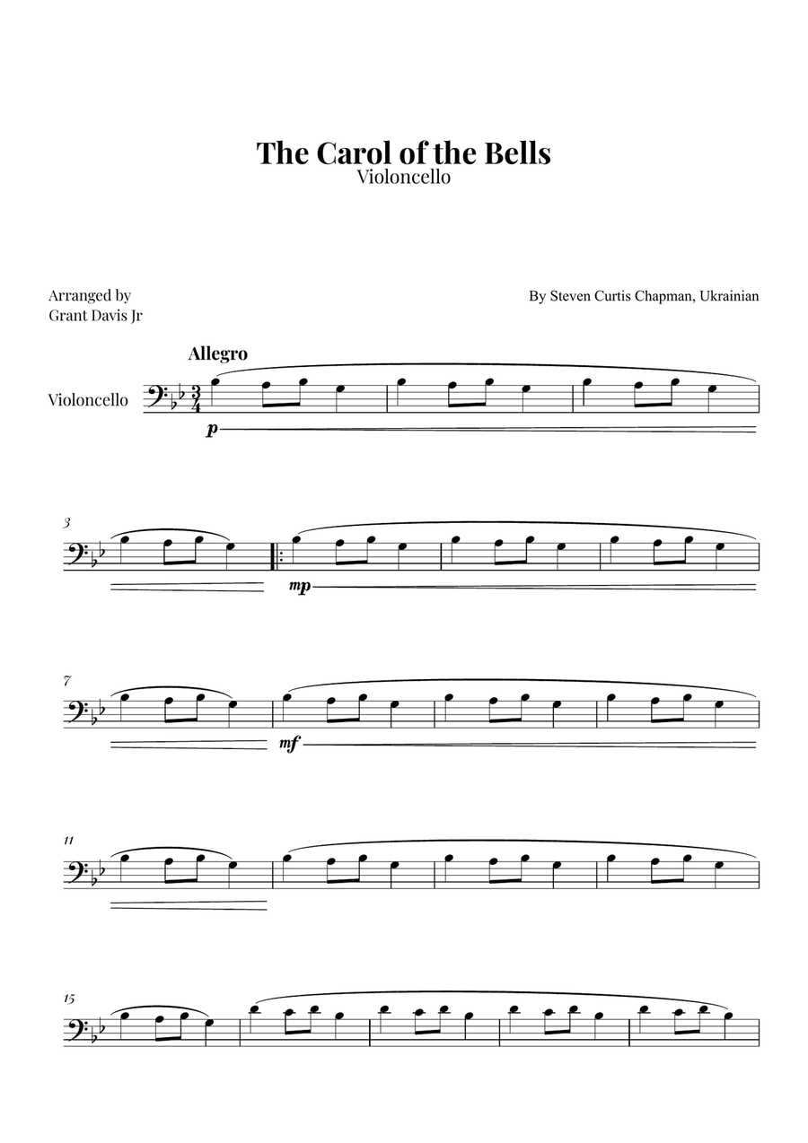 The Carol of the Bells Cello Solo scores gallery preview page 1