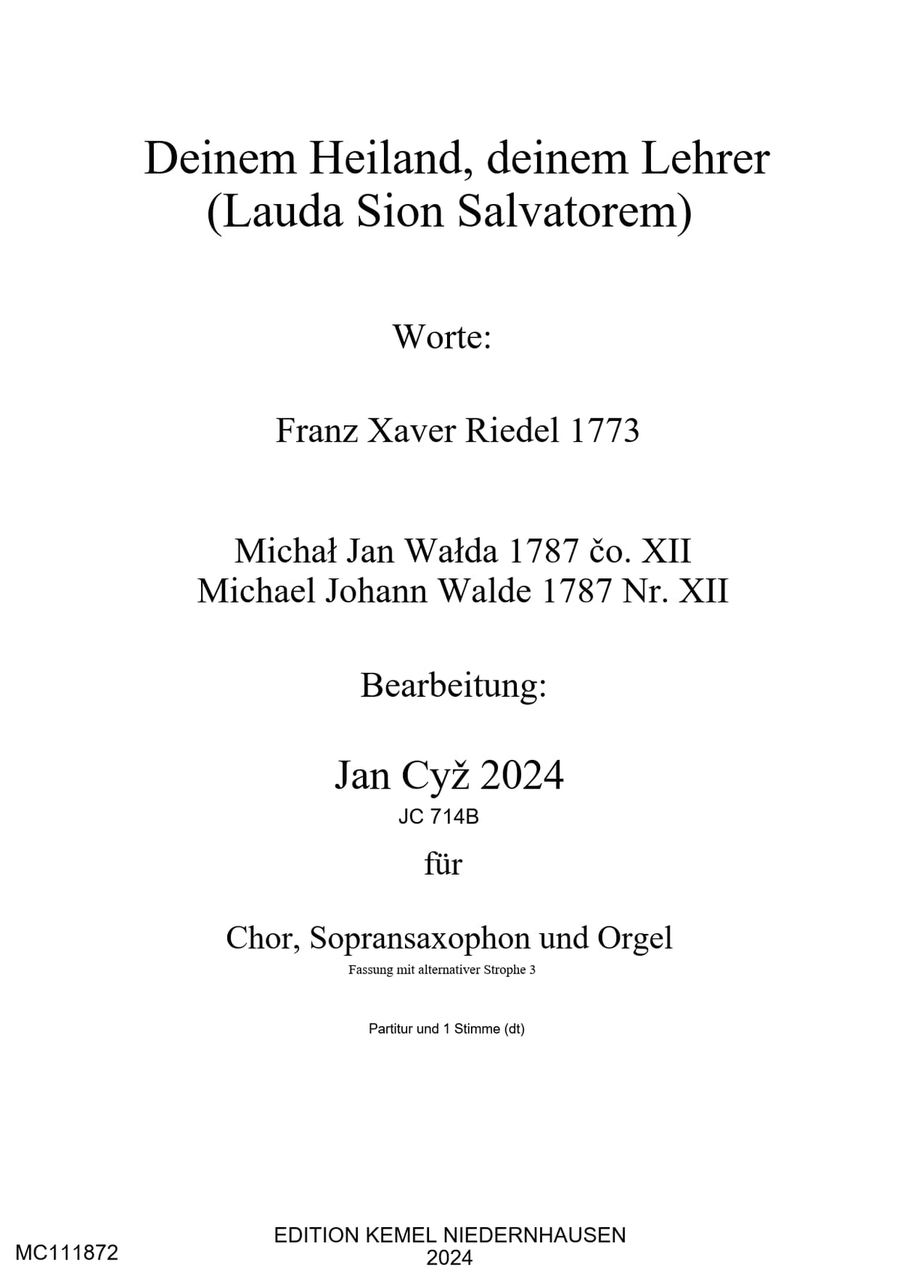 Deinem Heiland, deinem Lehrer = Lauda Sion Salvatorem Choir scores gallery preview page 1
