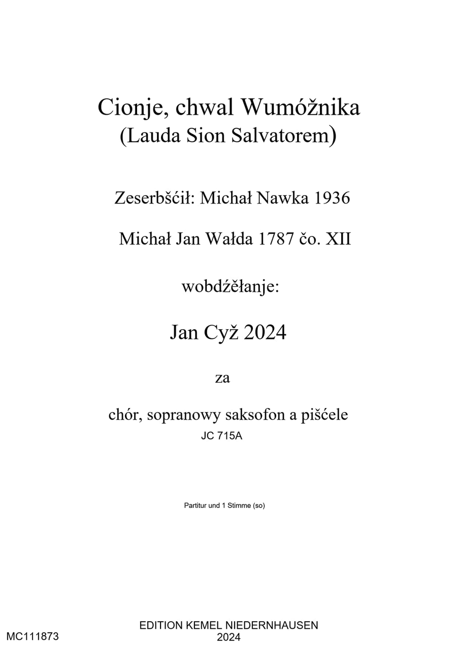 Cionje, chwal Wumoznika = Lauda Sion Salvatorem Choir scores gallery preview page 1