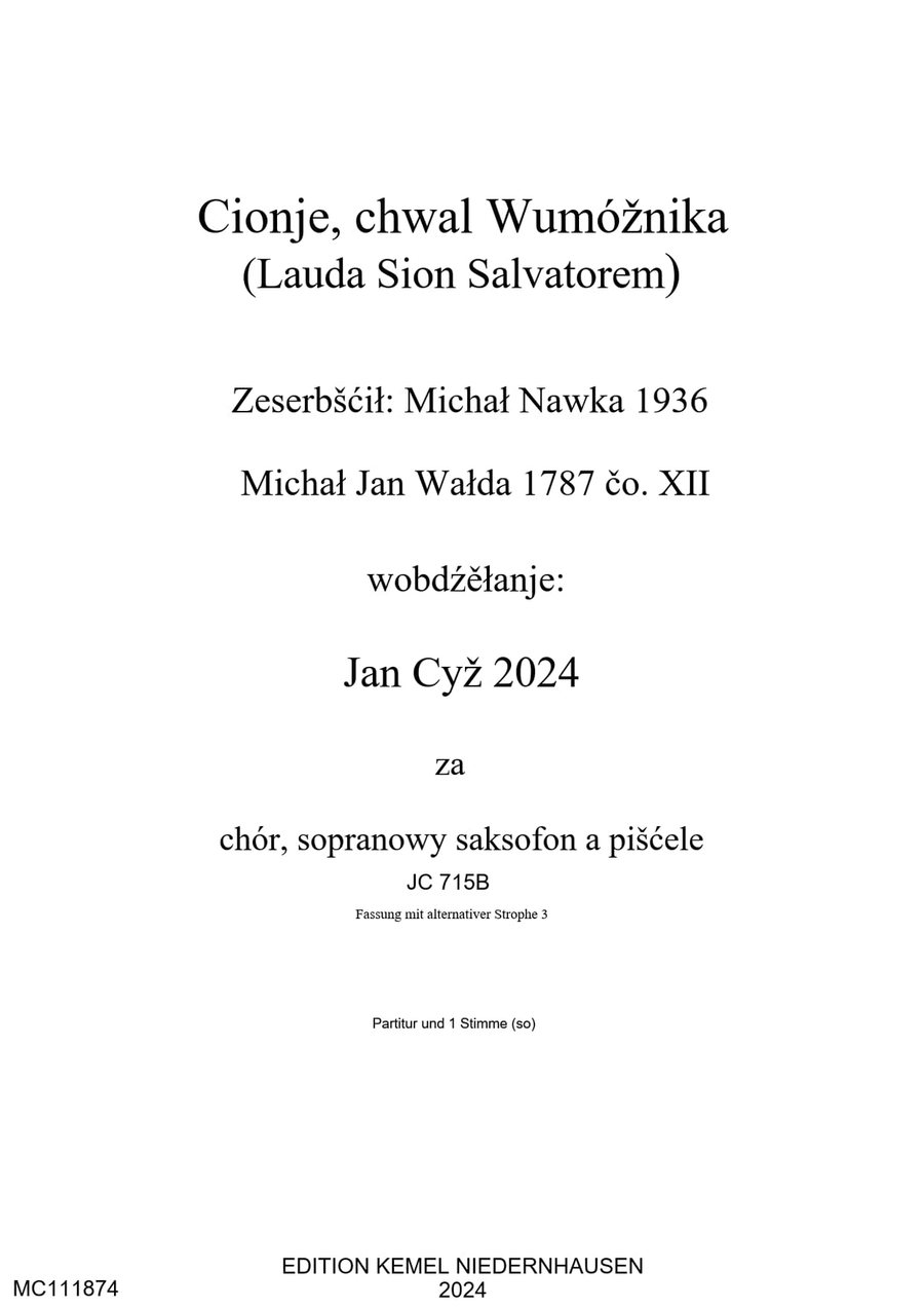 Cionje, chwal Wumoznika = Lauda Sion Salvatorem Choir scores gallery preview page 1