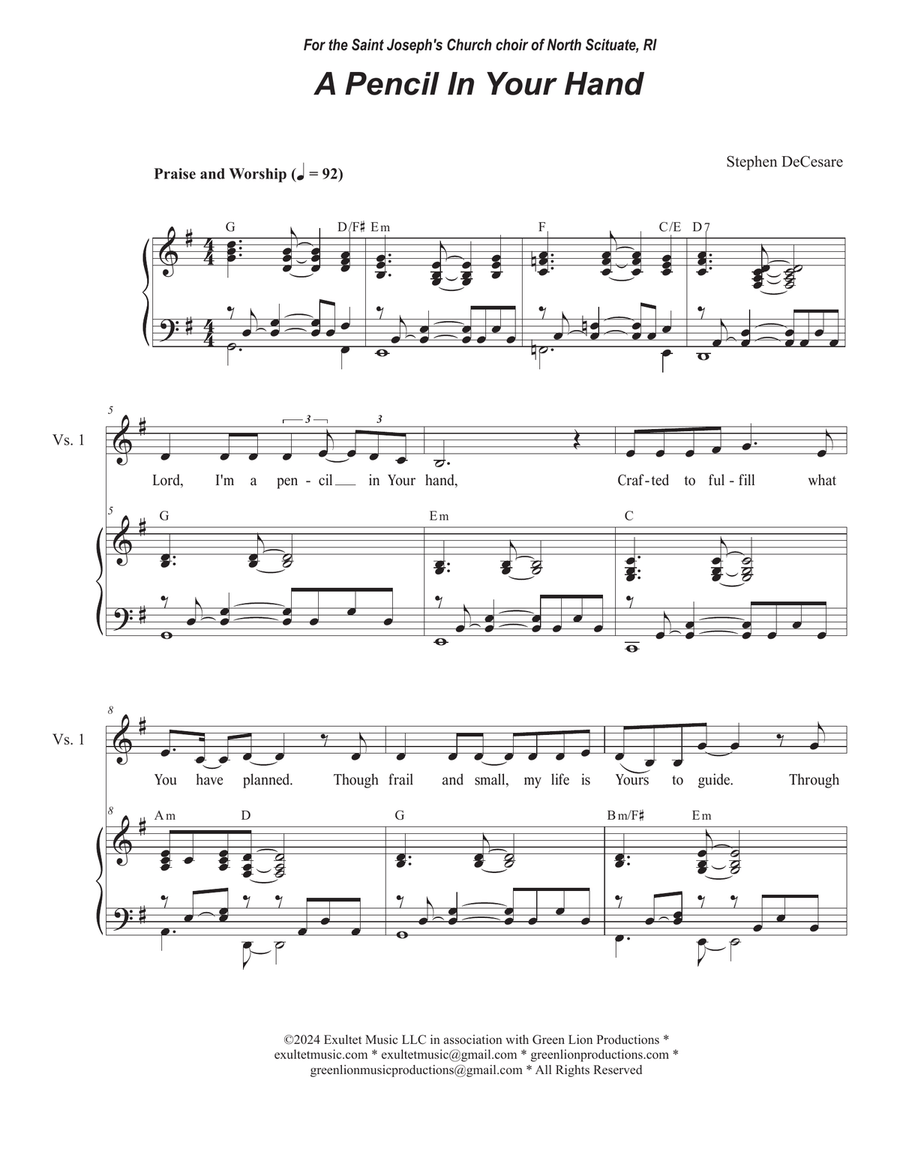 A Pencil In Your Hand (2-part choir - (Soprano and Tenor) 2-Part scores gallery preview page 1