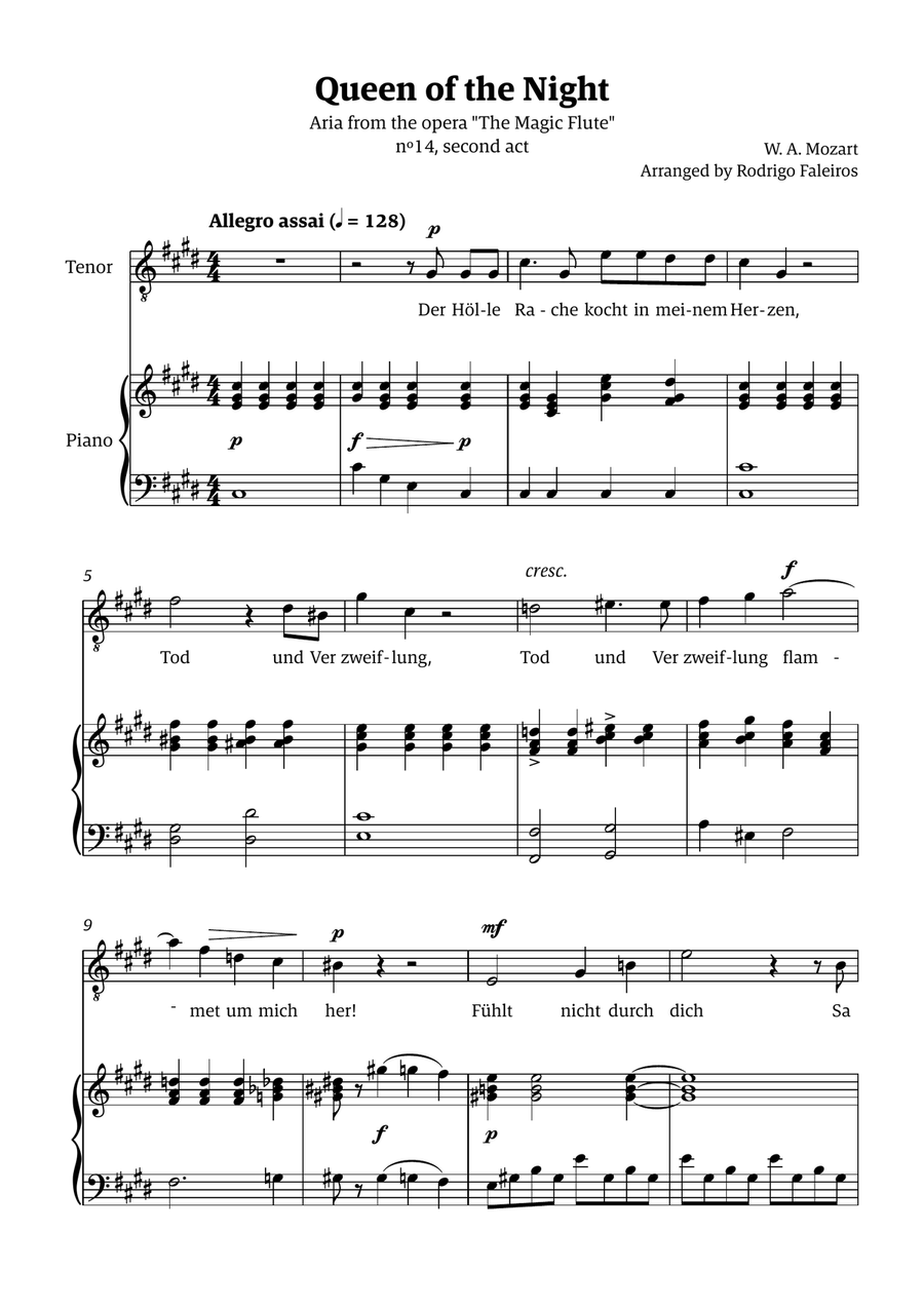Queen of the Night (aria) - for TENOR in C# minor Chamber Music scores gallery preview page 1