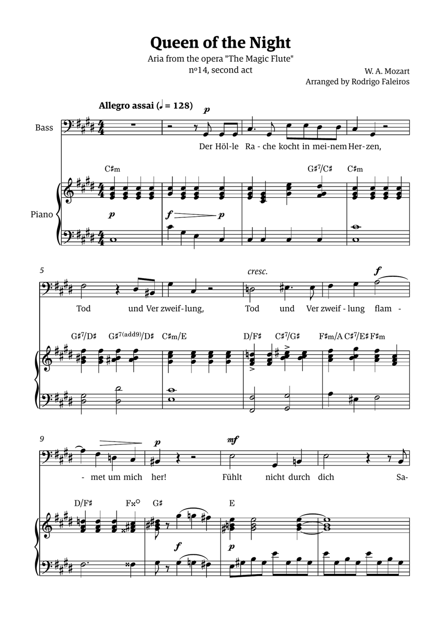 Queen of the Night (aria) - for BASS in C# minor (with chords) Chamber Music scores gallery preview page 1