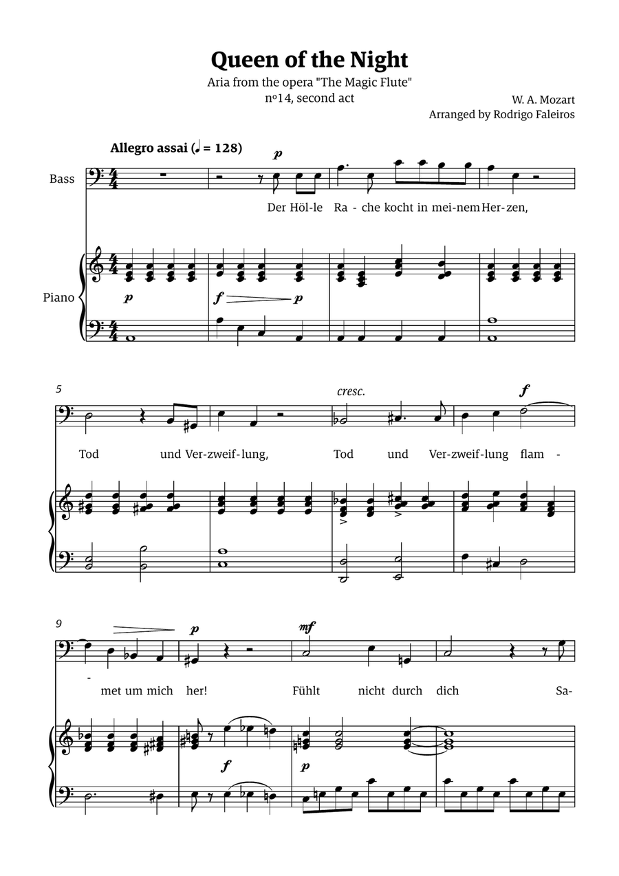 Queen of the Night (aria) - for BASS in A minor Chamber Music scores gallery preview page 1