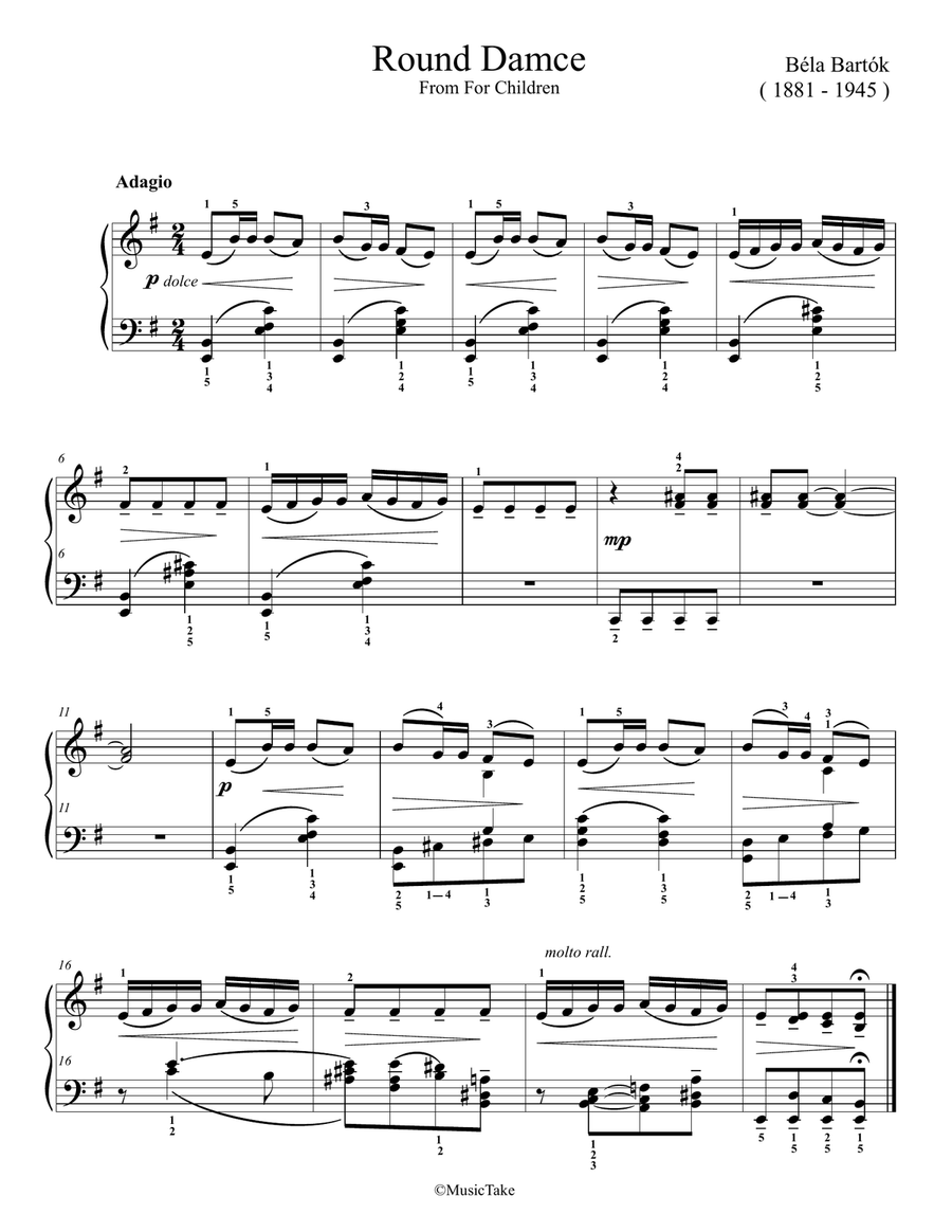 Bartok. Round Dance From For Children Easy Piano scores gallery preview page 1