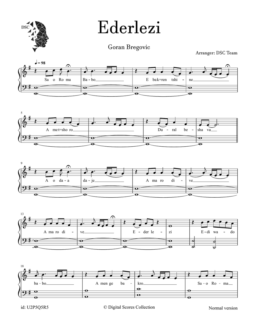 Ederlezi Ederlezi Piano, Vocal scores gallery preview page 1