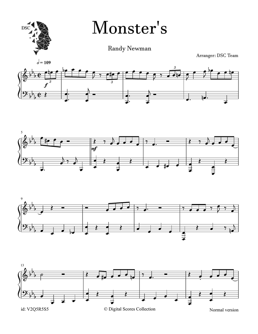 Monsters Inc. Monsters Inc. Piano Solo scores gallery preview page 1