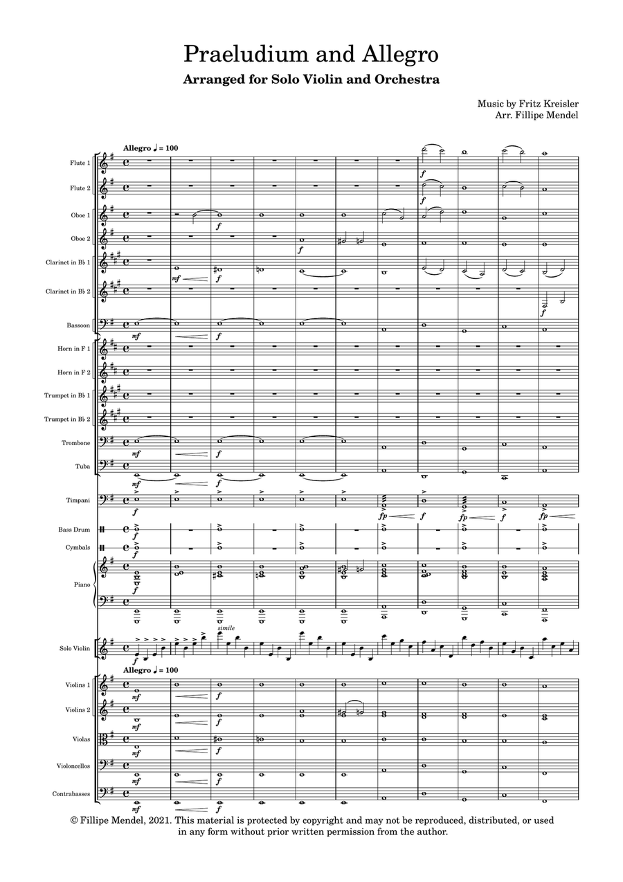 Fritz Kreisler - Prelude and Allegro in the style of Pugnani, for Violin and Full Orchestra Full Orchestra scores gallery preview page 1