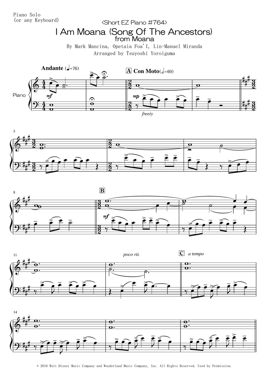 I Am Moana (Song Of The Ancestors) Easy Piano scores gallery preview page 1