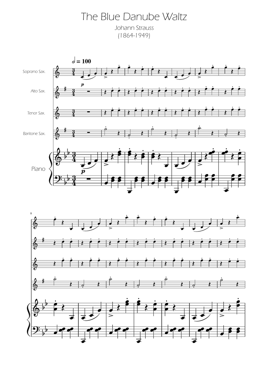 Blue Danube Walzt - Sax Quartet SATB Saxophone Quartet scores gallery preview page 1