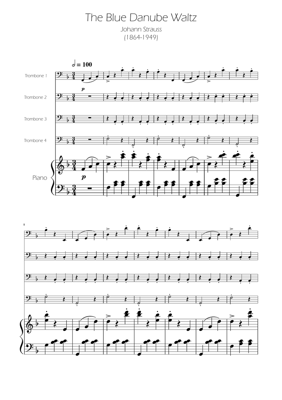 Blue Danube Walzt - Trombone Quartet Brass Quartet scores gallery preview page 1